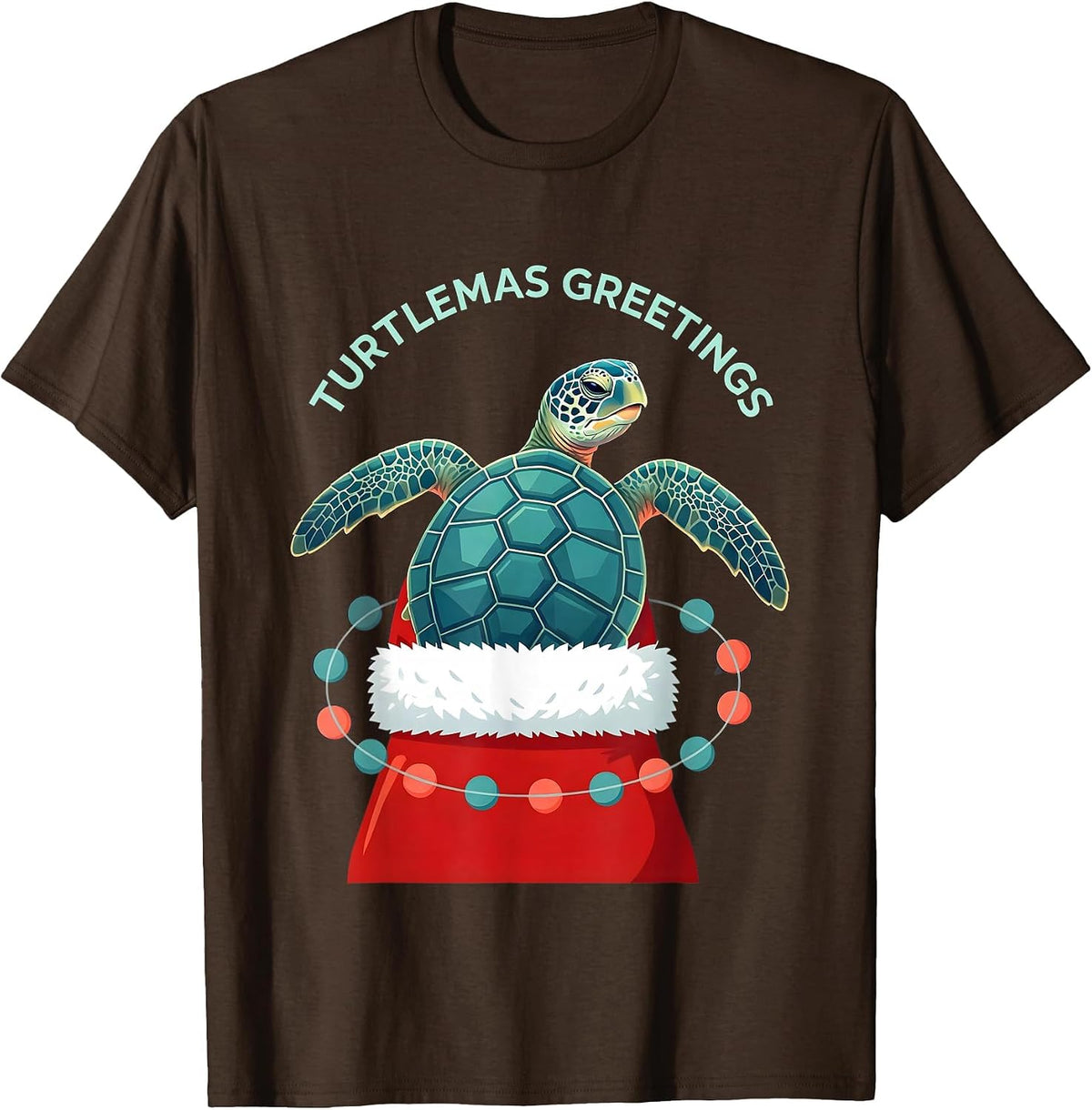 Turtlemas Greetings Whimsical Sea Turtle Christmas Santa Hat T-Shirt - Brown