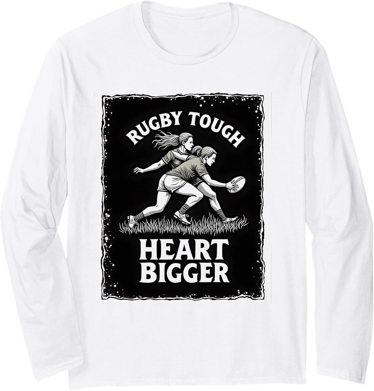 Rugby Tough Heart Bigger Women's Rugby Design Long Sleeve T-Shirt - Adult Unisex White