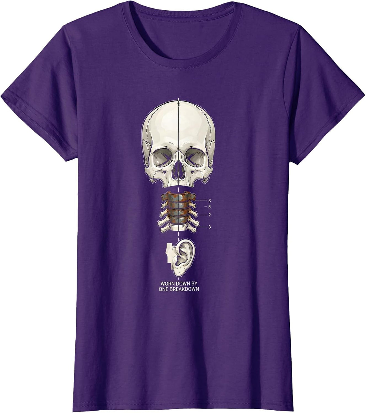 Women's Worn Down By One Breakdown Funny Heavy Metal Metalhead Humor T-Shirt - Purple