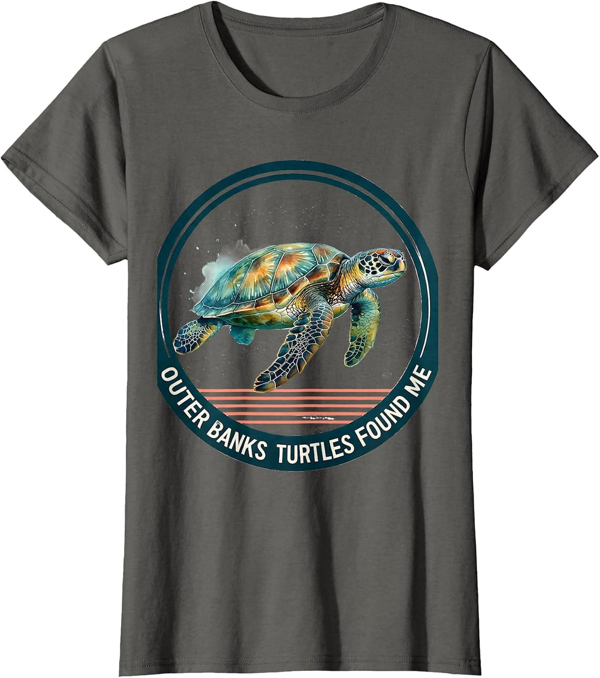 Women's Outer Banks Turtles Found Me Watercolor Sea Turtle Ocean T-Shirt - Asphalt Grey