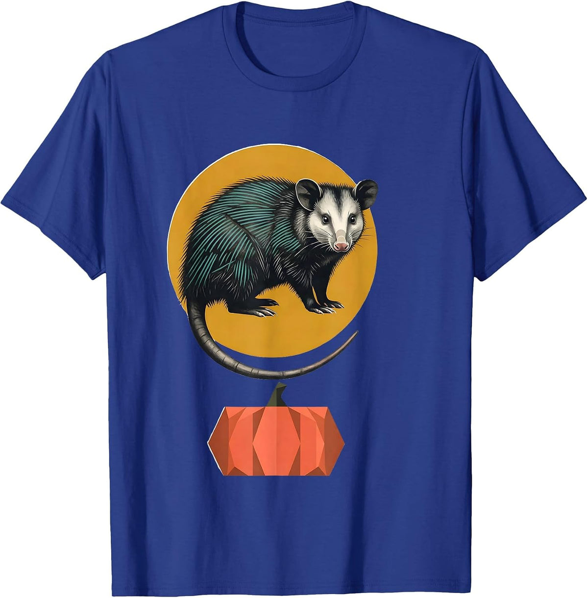 Men's Three-Quarter Opossum Moon Midcentury Halloween Spooky T-Shirt - Royal Blue
