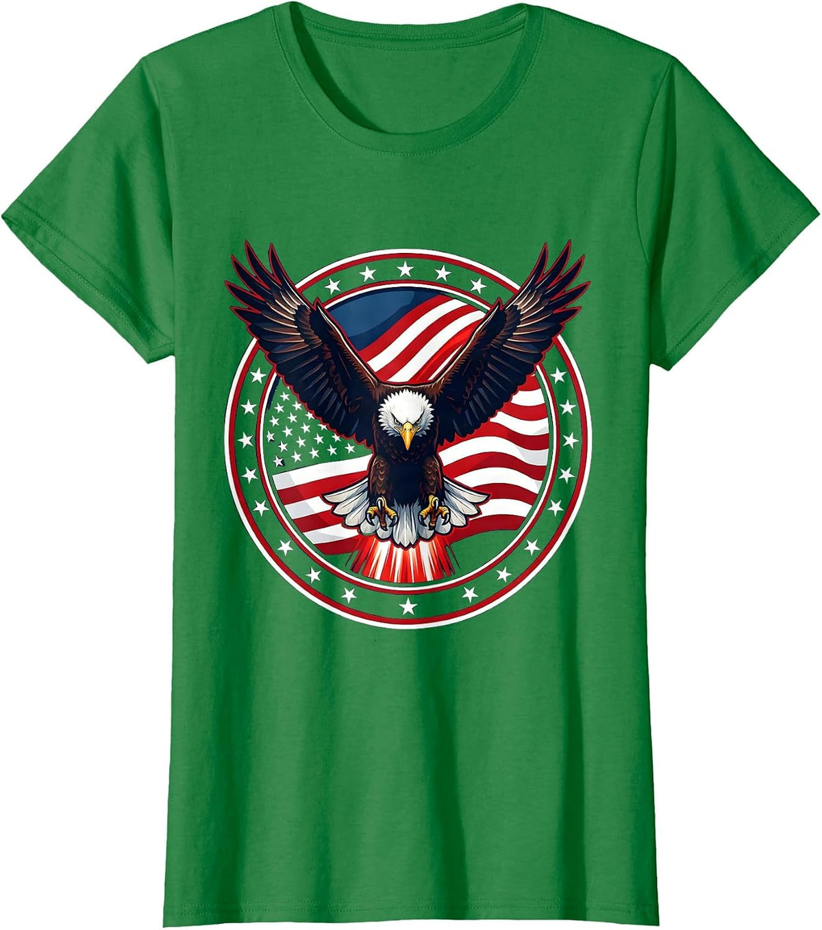 American Flag Eagle Downward Strike Patriotic Design T-Shirt - Kelly Green