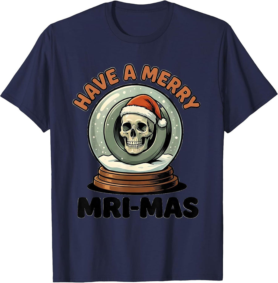 Have A Merry MRI-mas Cartoon Radiology Tech Christmas T-Shirt - Navy Blue