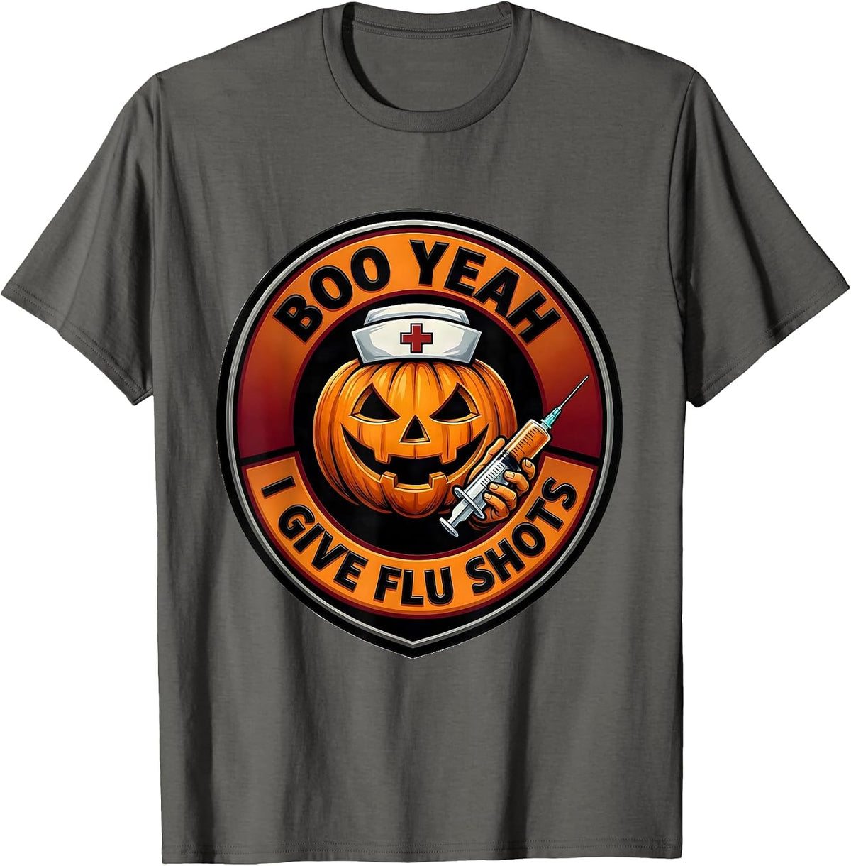 Men's Boo Yeah I Give Flu Shots Funny Nurse Ghost Halloween T-Shirt - Asphalt Grey
