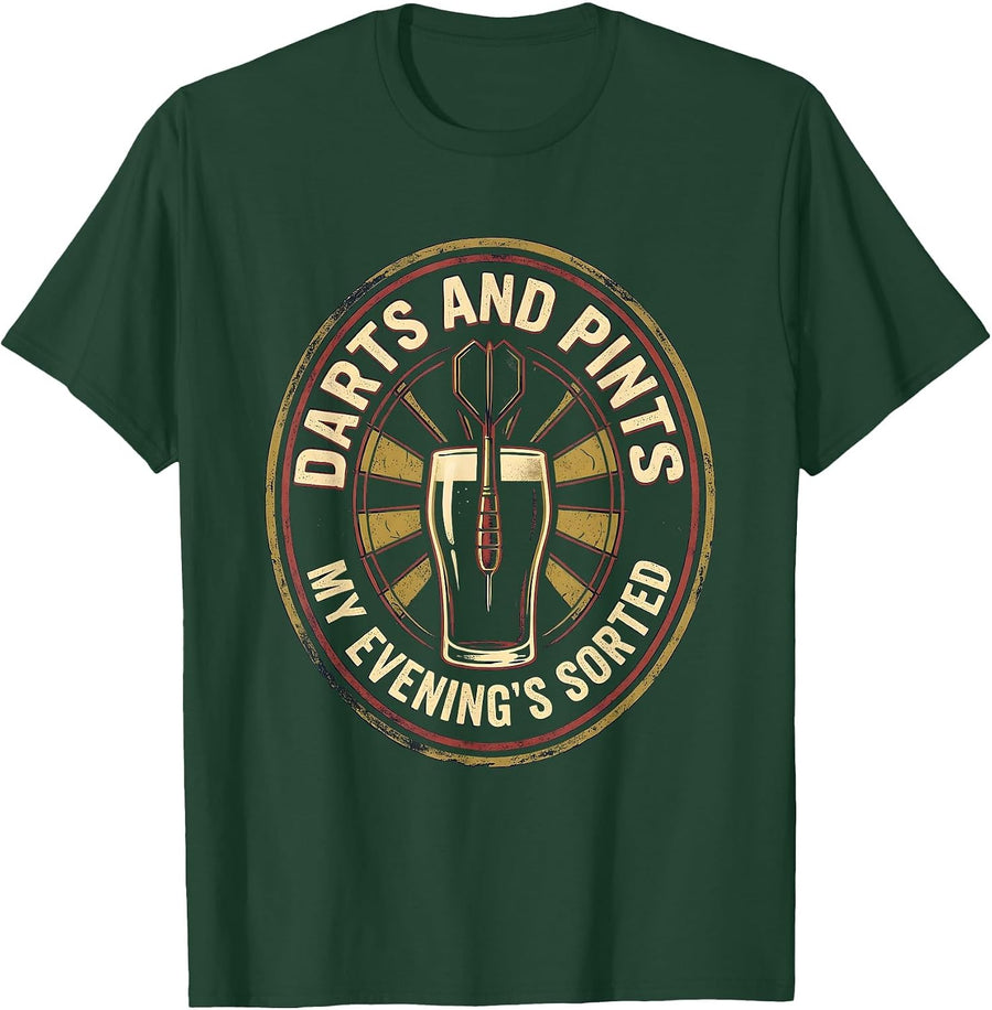 Men's Darts And Pints My Evening's Sorted Funny Dart Player Humor T-Shirt - Dark Green