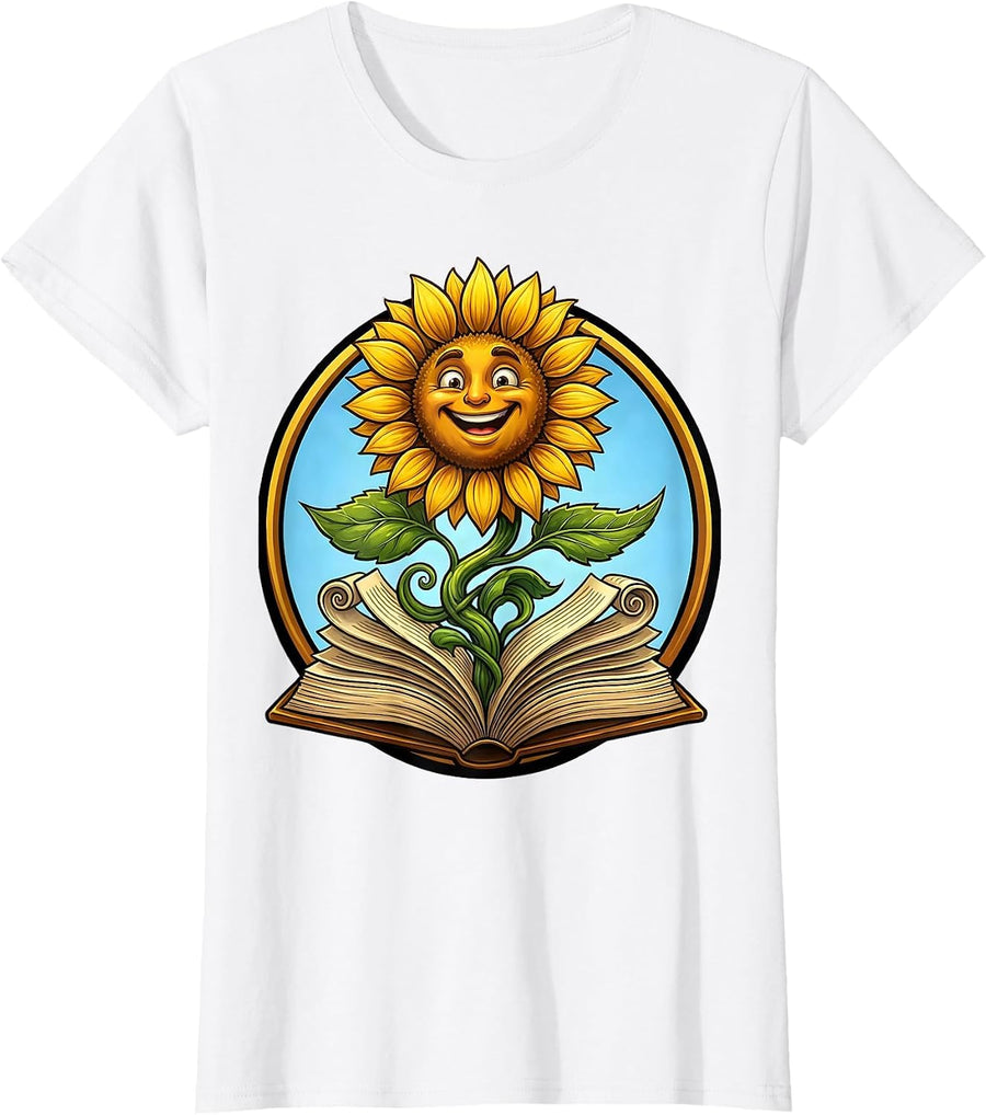 Women's 5th Grade Teacher Sunflower Textbook Design T-Shirt - White