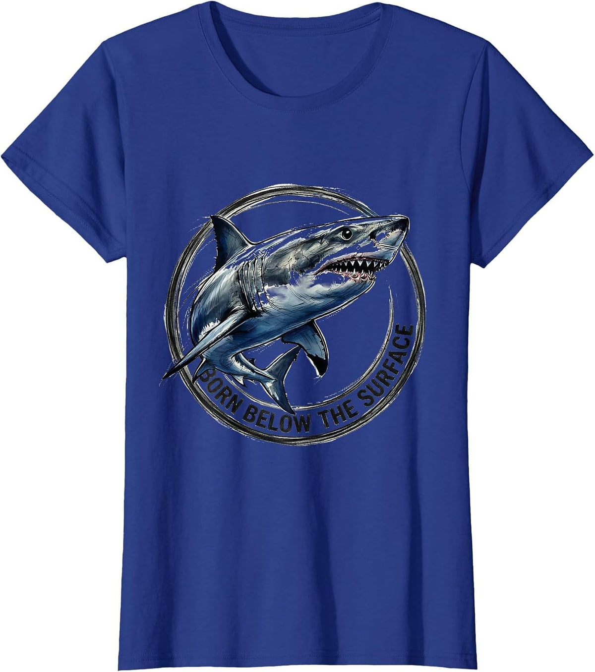 Women's Born Below the Surface Shark Design T-Shirt - Royal Blue