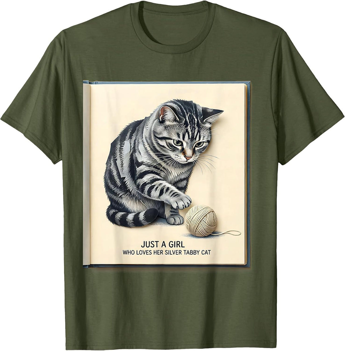 Men's Just A Girl Who Loves Her Silver Tabby Cat Cute T-Shirt - Olive Green
