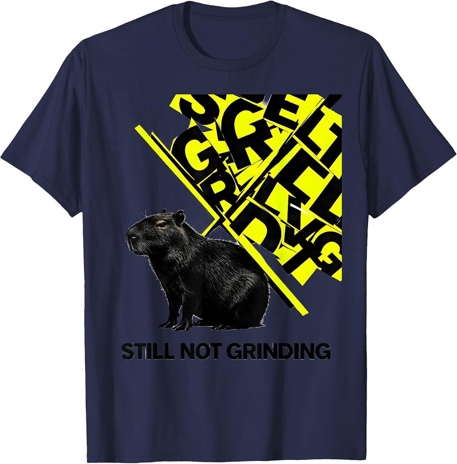 Still Not Grinding Funny Capybara Gamer Meme Humor T-Shirt - Navy Blue