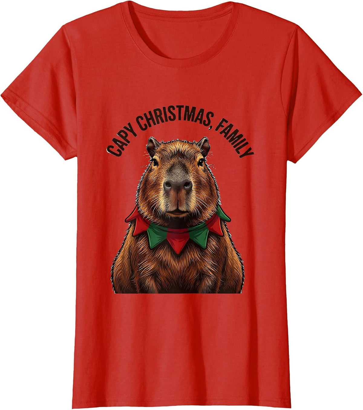 Women's Capy Christmas Family Funny Capybara Animal Lover Holiday T-Shirt - Red