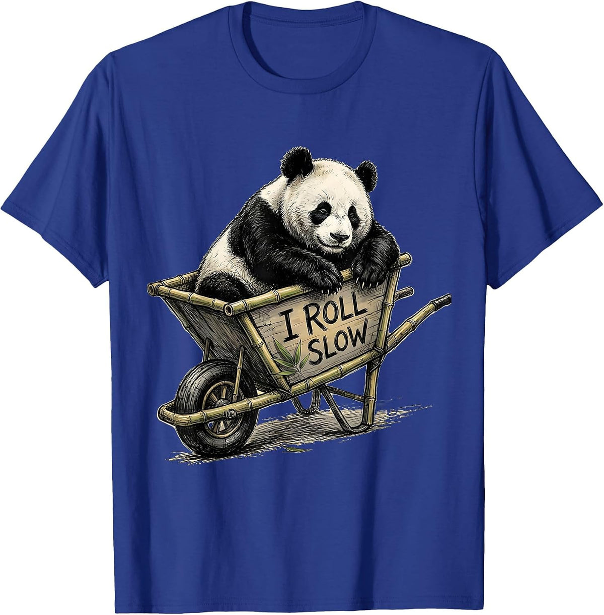 Men's I Roll Slow Hand-Sketched Panda Lover Cute Humor T-Shirt - Royal Blue
