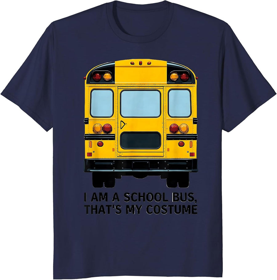 I Am A School Bus That's My Costume Funny Halloween Costume T-Shirt - Navy Blue