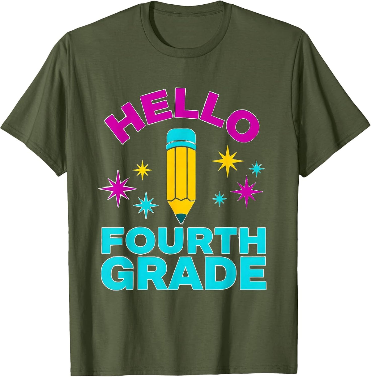 Hello Fourth Grade Colorful Fourth Grade Back To School T-Shirt - Olive Green