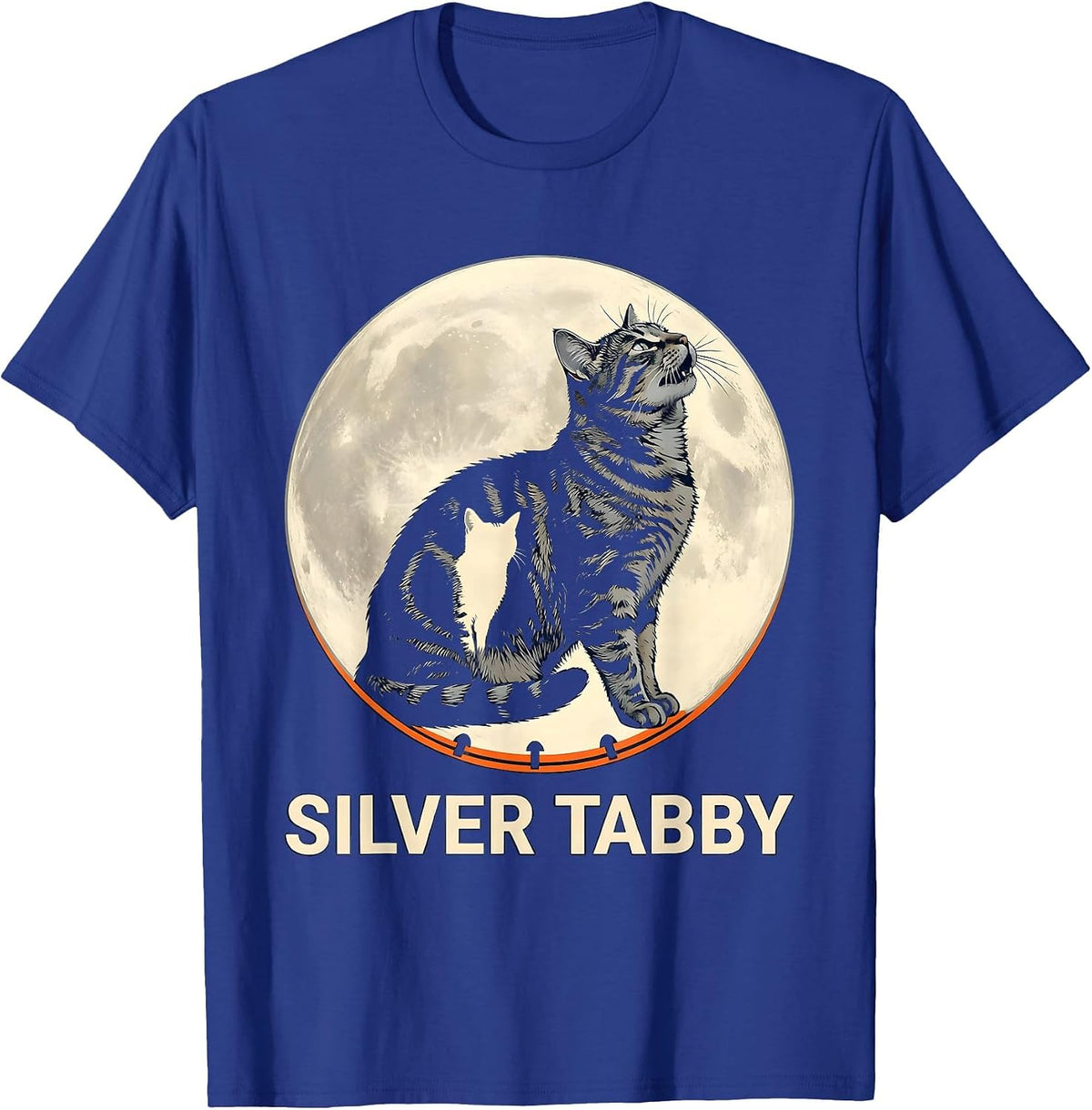 Men's Silver Tabby Howling at Moon 90's Retro Cat Owner Fantasy T-Shirt - Royal Blue