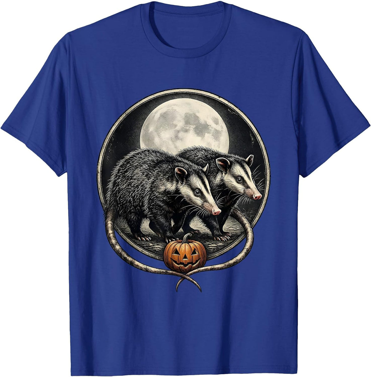 Vintage Opossum Moon Spooky Halloween T-Shirt - Royal Blue