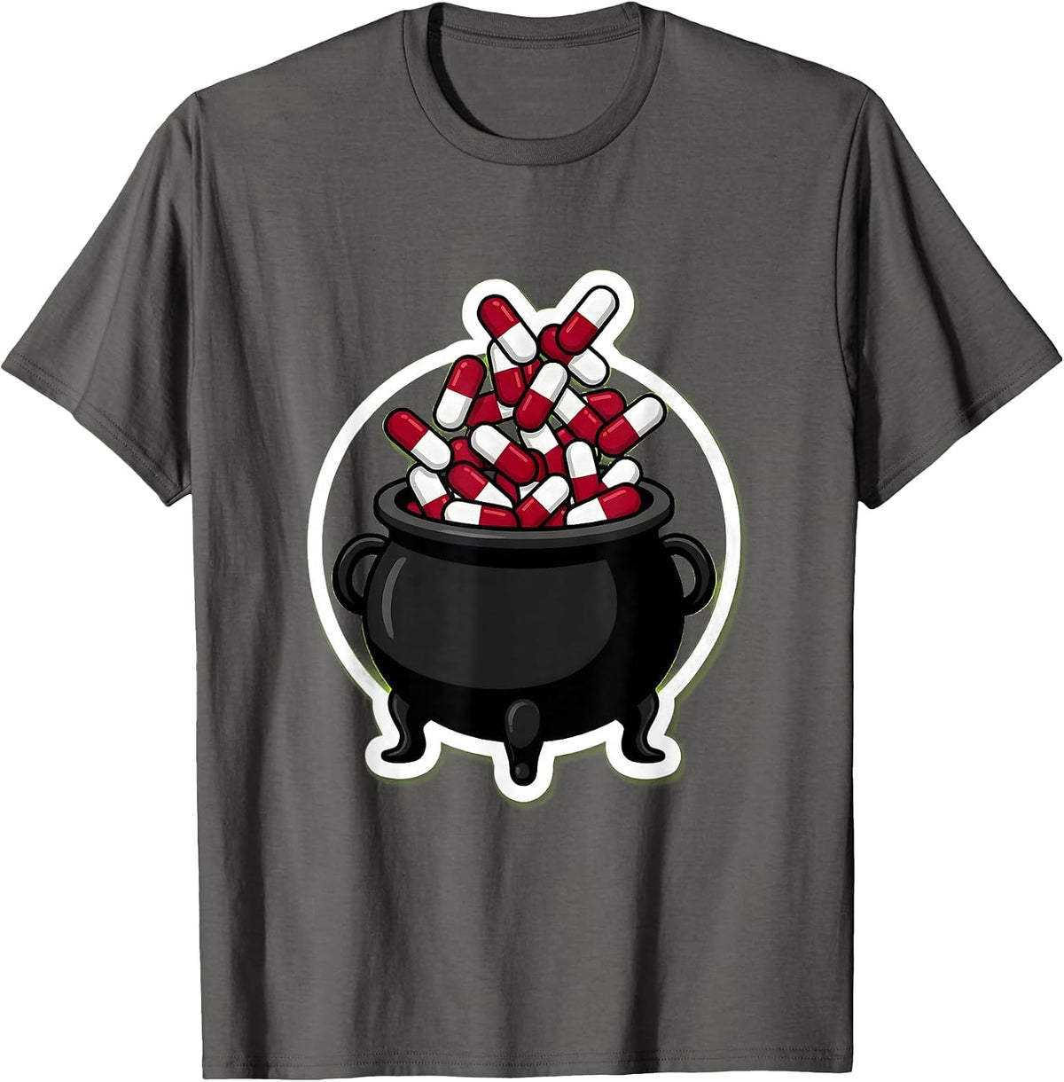 Men's Nurse Halloween Witch Cauldron Pill Potion Design T-Shirt - Asphalt Grey