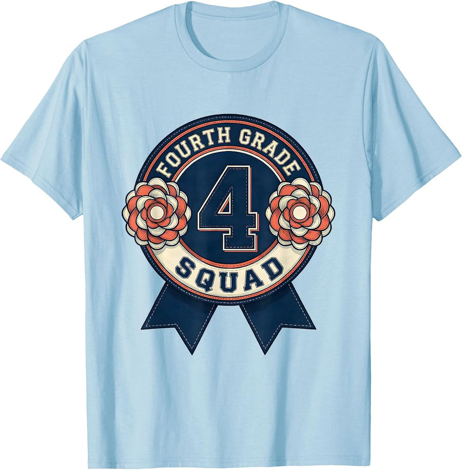 Men's Fourth Grade Squad Cheerful Pennant Back To School Girls T-Shirt - Baby Blue