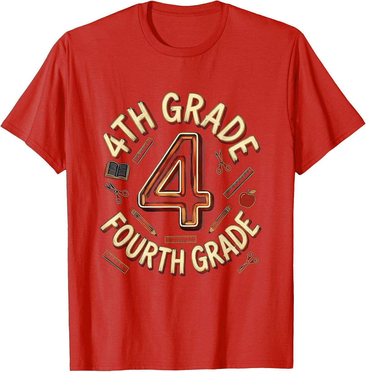 Men's 4TH GRADE Fourth Grade Typography Team Back To School T-Shirt - Red