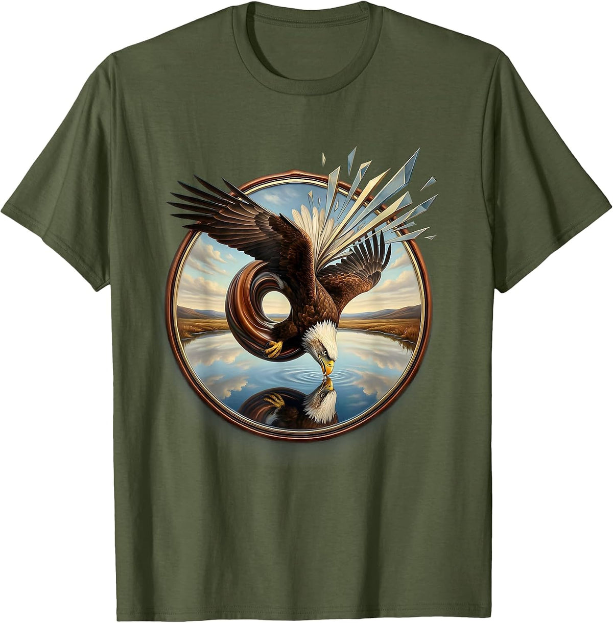 Men's Eagle Dive Reversal Graphic Tee T-Shirt - Olive Green