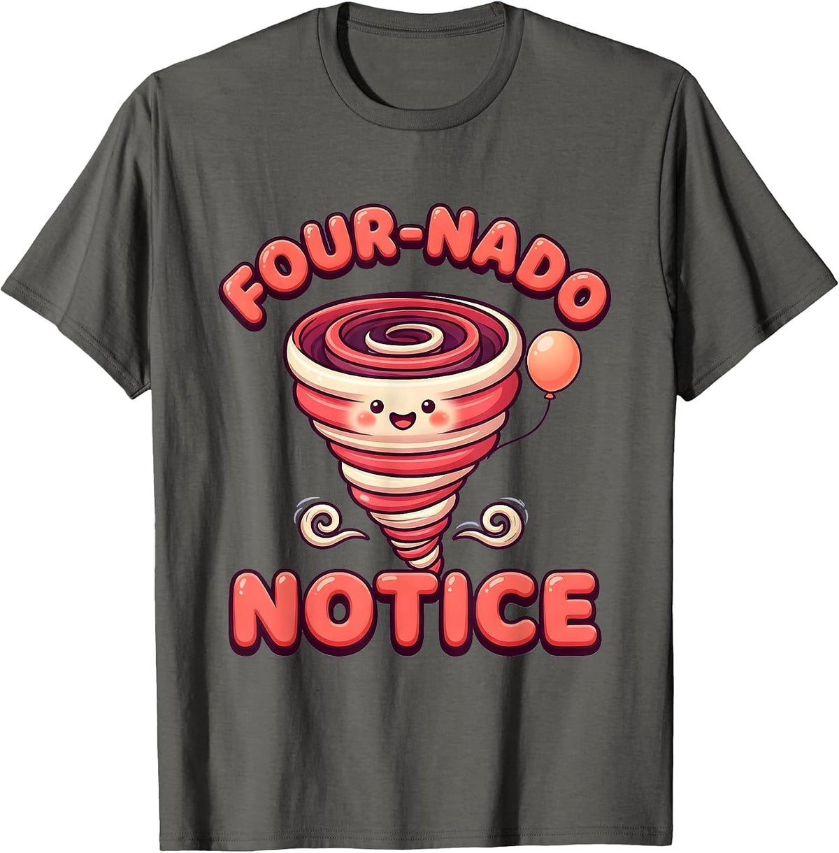Four-Nado Notice Cute Kawaii Tornado Pun Kids Birthday Party T-Shirt - Asphalt Grey