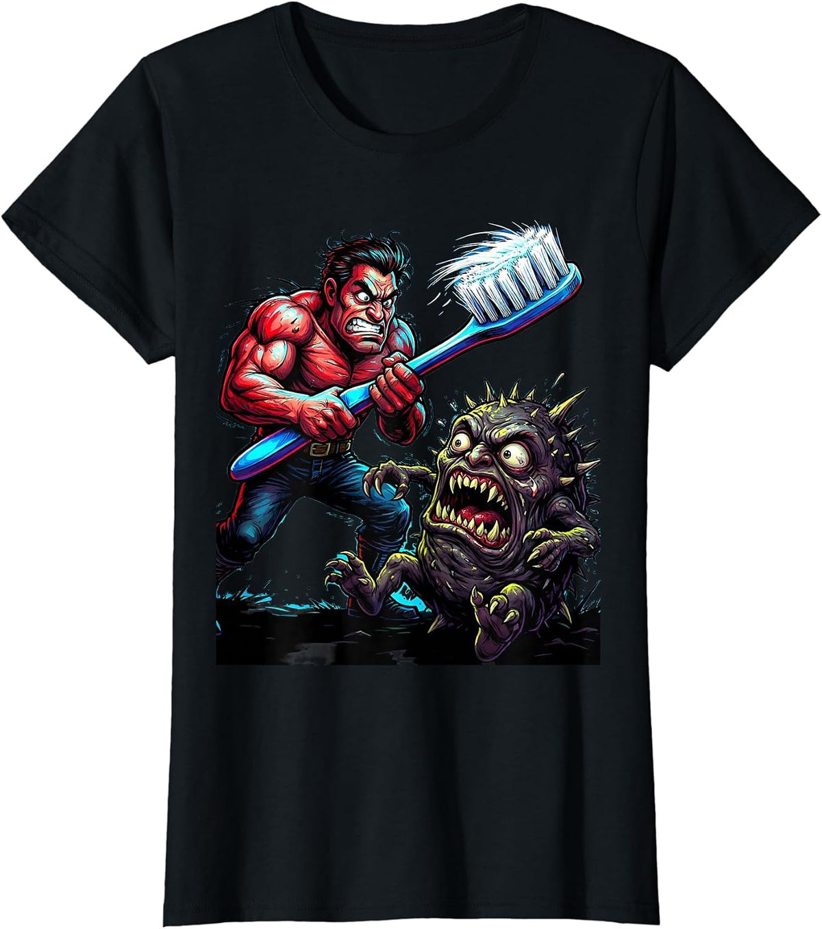 Dental Assistant Giant Toothbrush vs Cavity Monster T-Shirt - Black