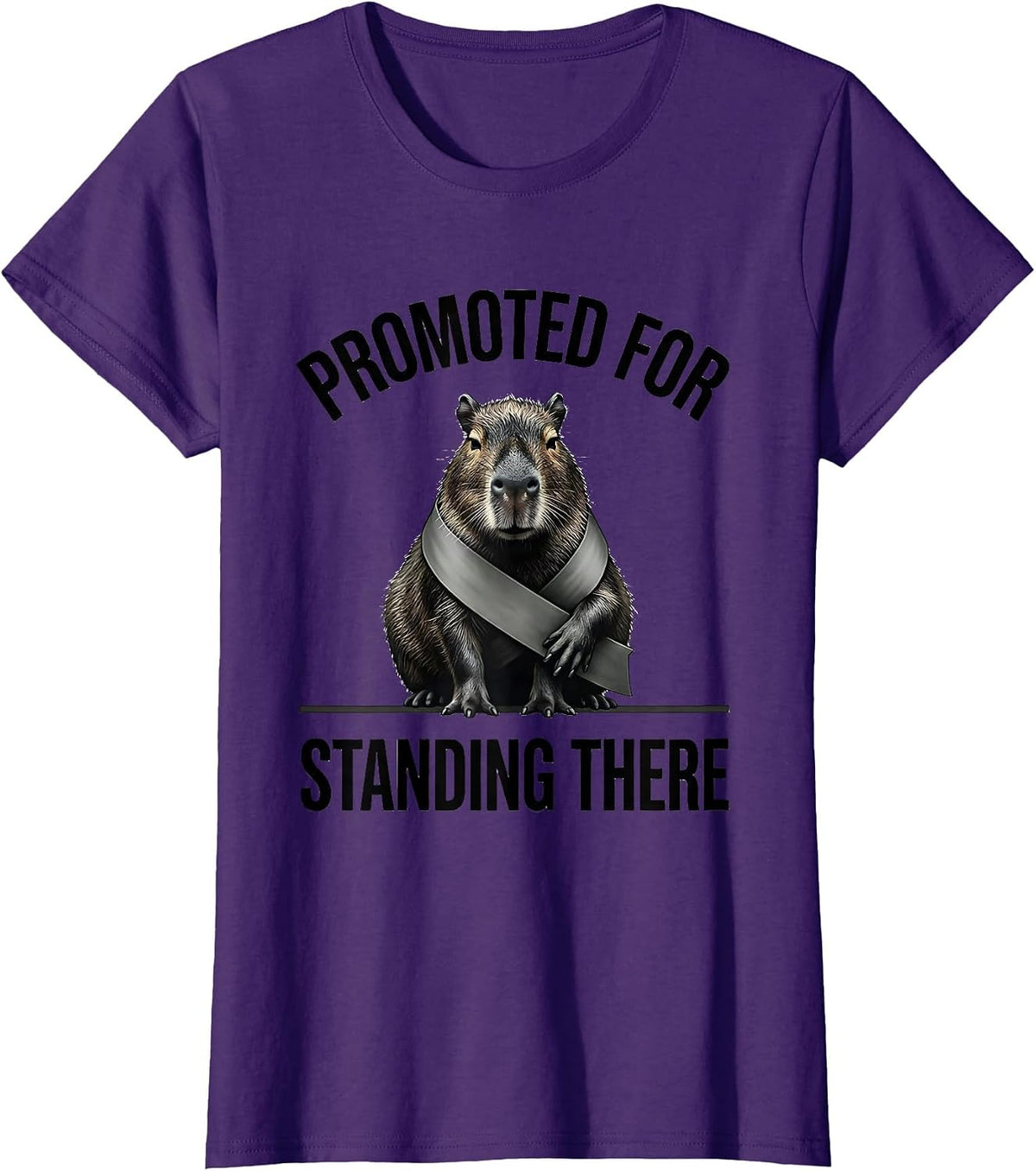 Women's Promoted For Standing There Funny Capybara Animal Meme Humor T-Shirt - Purple