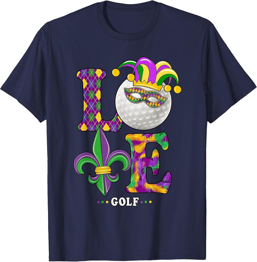 Love Golf Mardi Gras Costume Carnival Golf Lover T-Shirt - Navy Blue