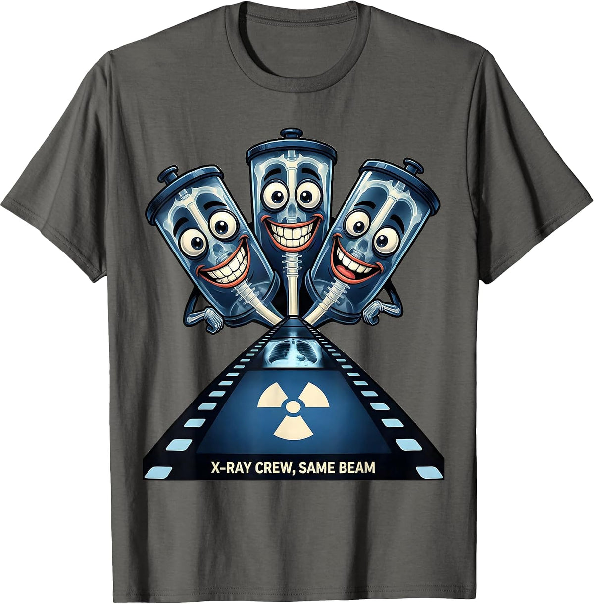 Men's X-Ray Crew Same Beam Cartoon Radiology Tech Rad Tech Humor T-Shirt - Asphalt Grey