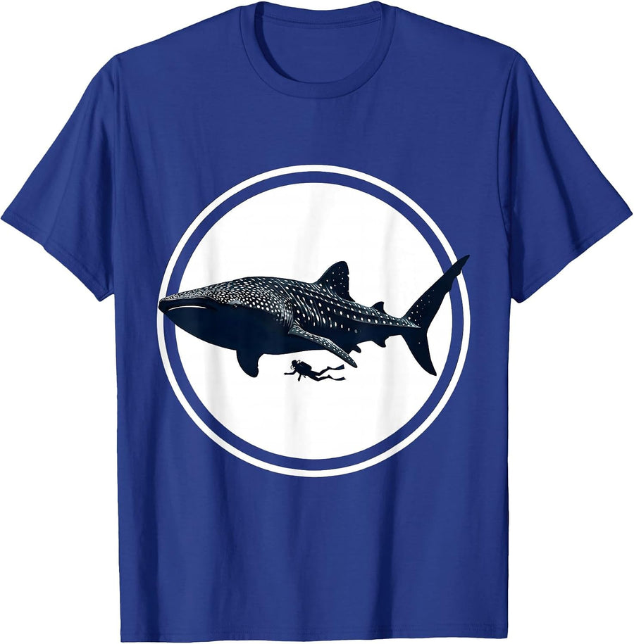 Whale Shark and Diver Ocean Adventure Illustration T-Shirt - Royal Blue