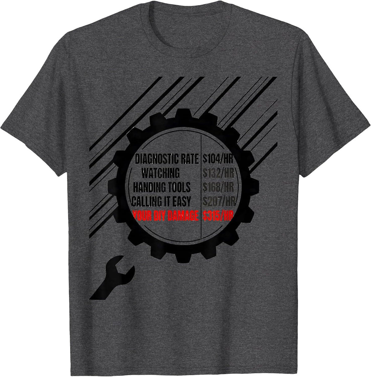 Men's Diagnostic Rate Mechanic Hourly Rate Funny Auto Repair T-Shirt - Dark Heather Grey