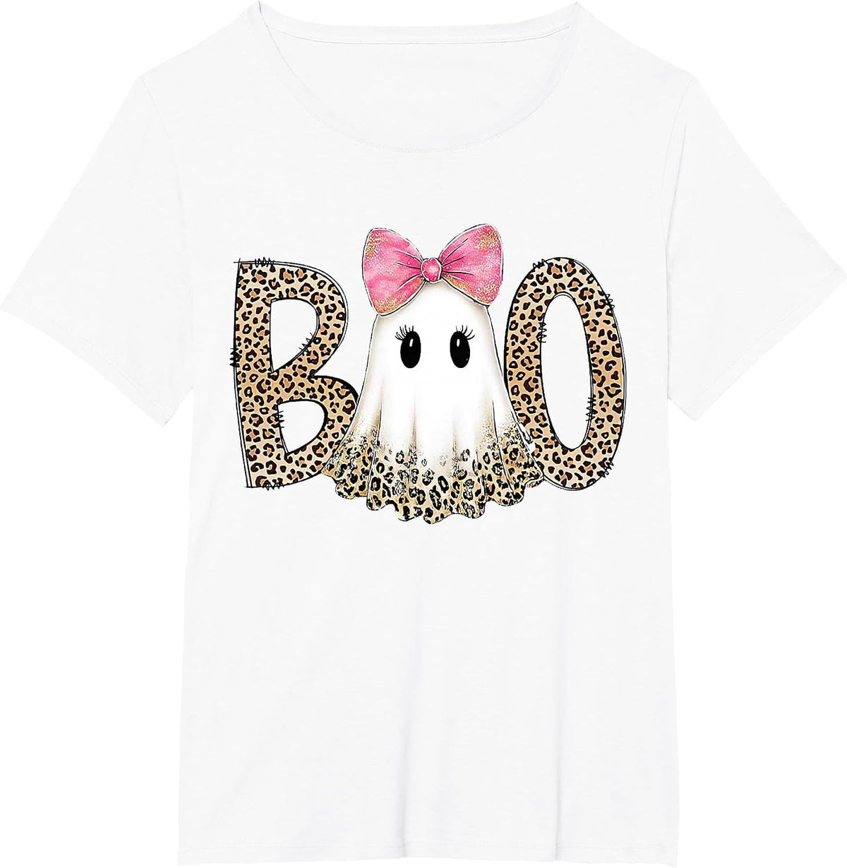 Preppy Leopard Ghost Boo Halloween T-Shirt - White