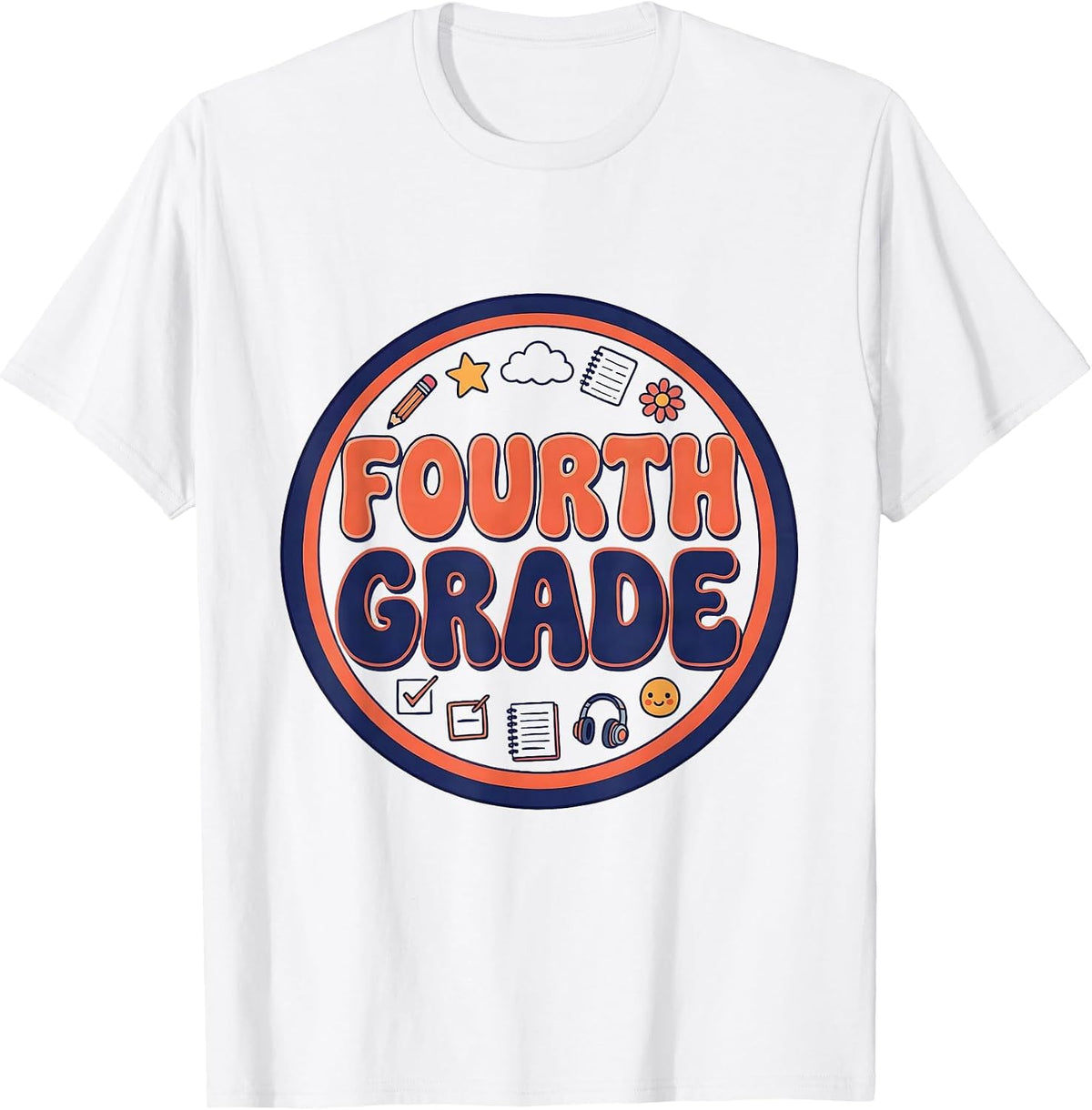 Men's FOURTH GRADE Retro Flower Power Squared Back To School T-Shirt - White