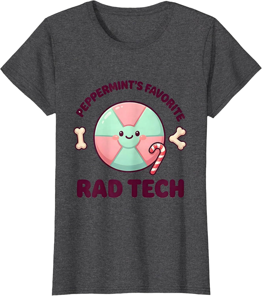 Women's Peppermint's Favorite Rad Tech Cute Kawaii Radiology Tech T-Shirt - Dark Heather Grey