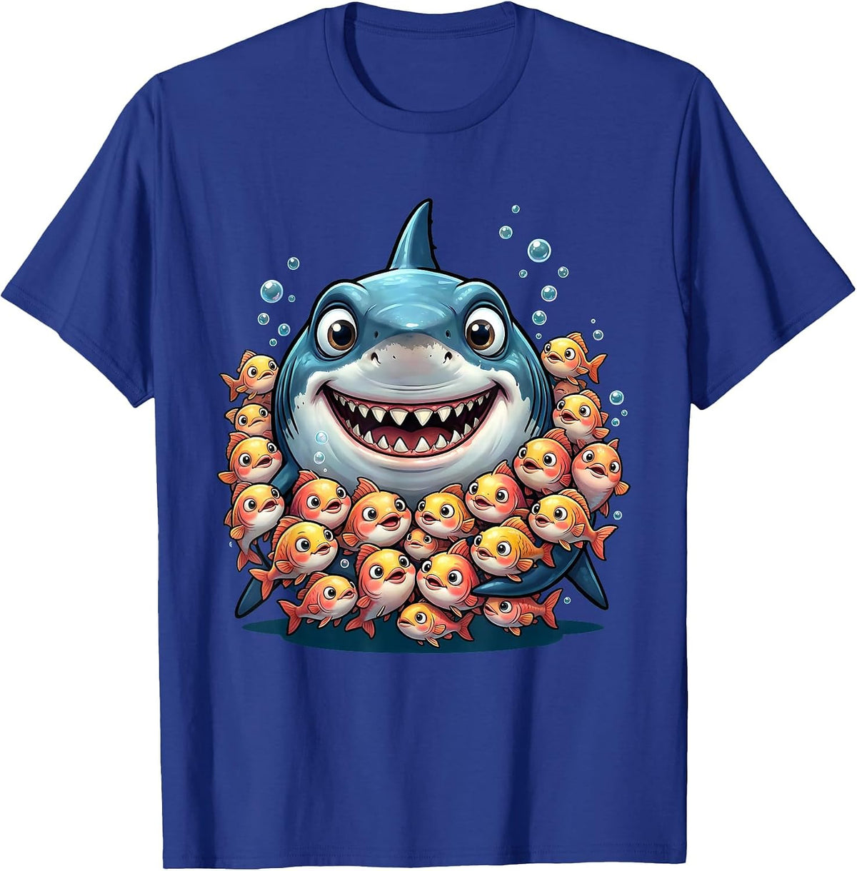 Men's Mommy Shark Ocean Mom Surrounded by Baby Fish T-Shirt - Royal Blue
