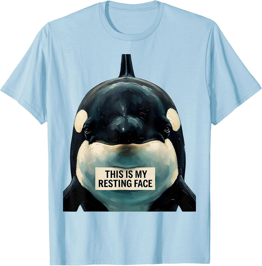 Men's This Is My Resting Face Funny Orca Whale Ocean Animal Lover T-Shirt - Baby Blue