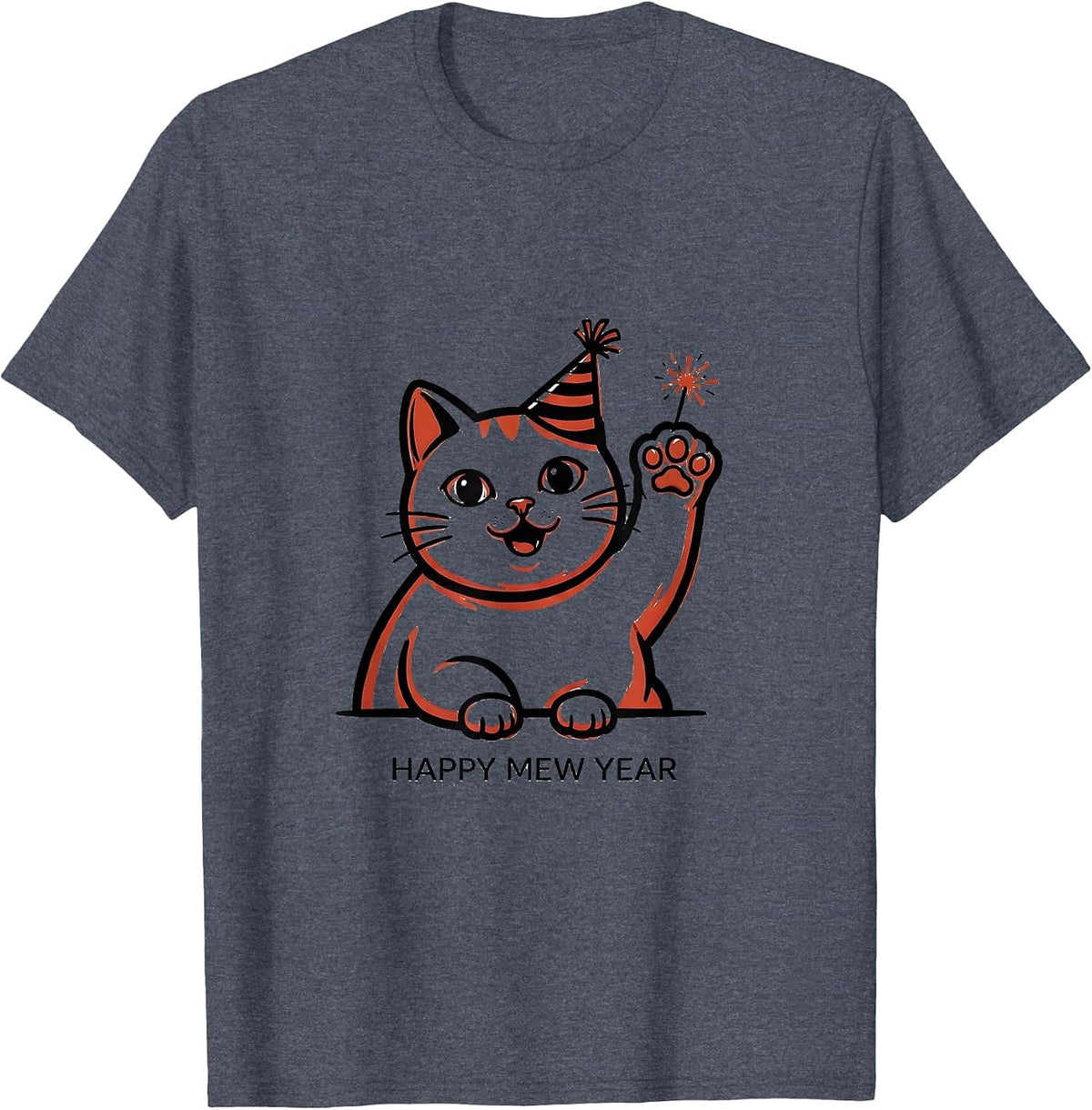 Happy Mew Year Funny Cat Lover New Year Party T-Shirt - Heather Blue