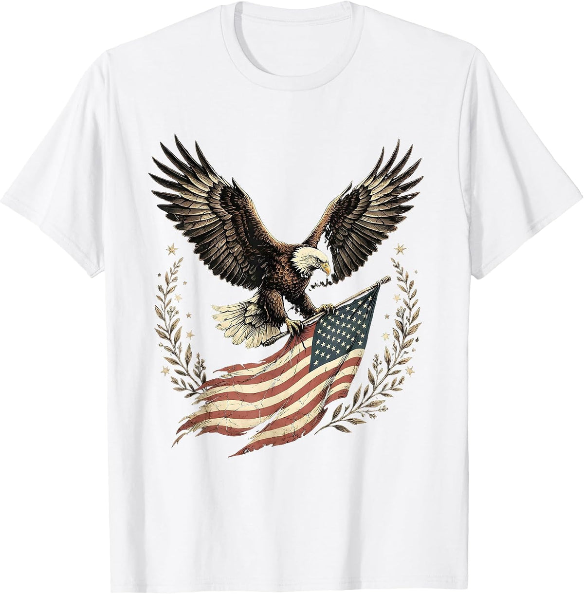 Men's Eagle Carrying American Flag Patriotic Design T-Shirt - White