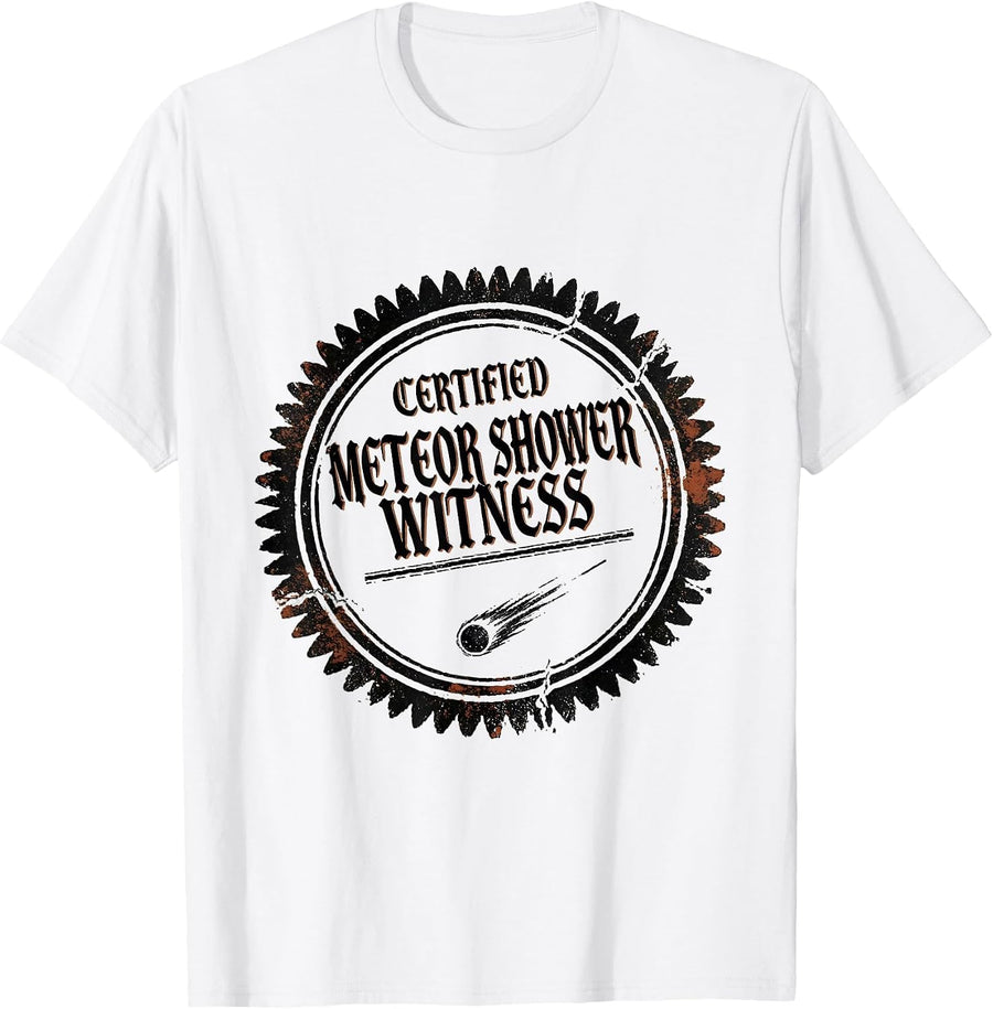 Men's Certified Meteor Shower Witness Rubber Stamp Astronomy Humor T-Shirt - White