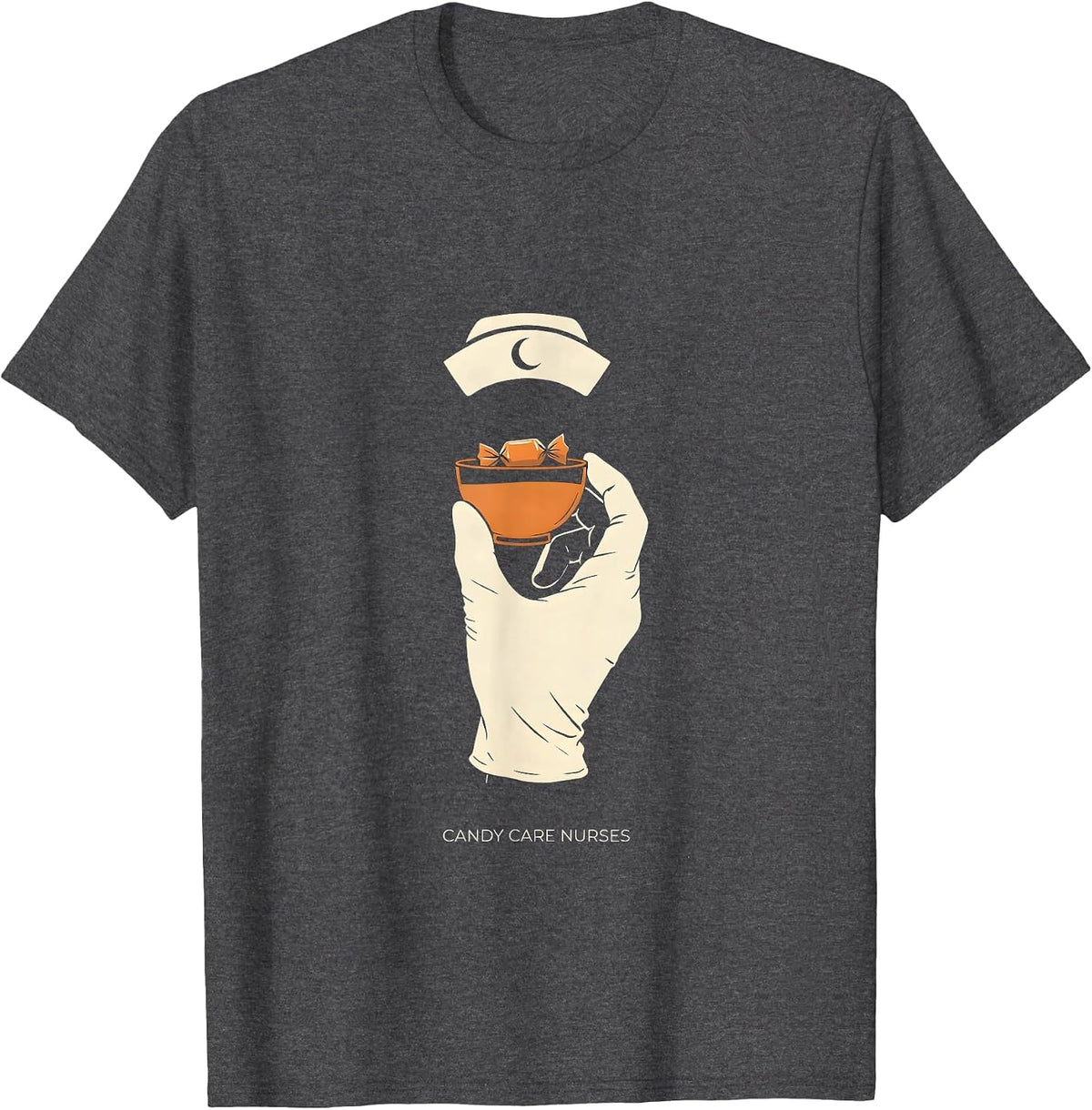 Men's Candy Care Nurses Funny Halloween Nurse Team Crew T-Shirt - Dark Heather Grey