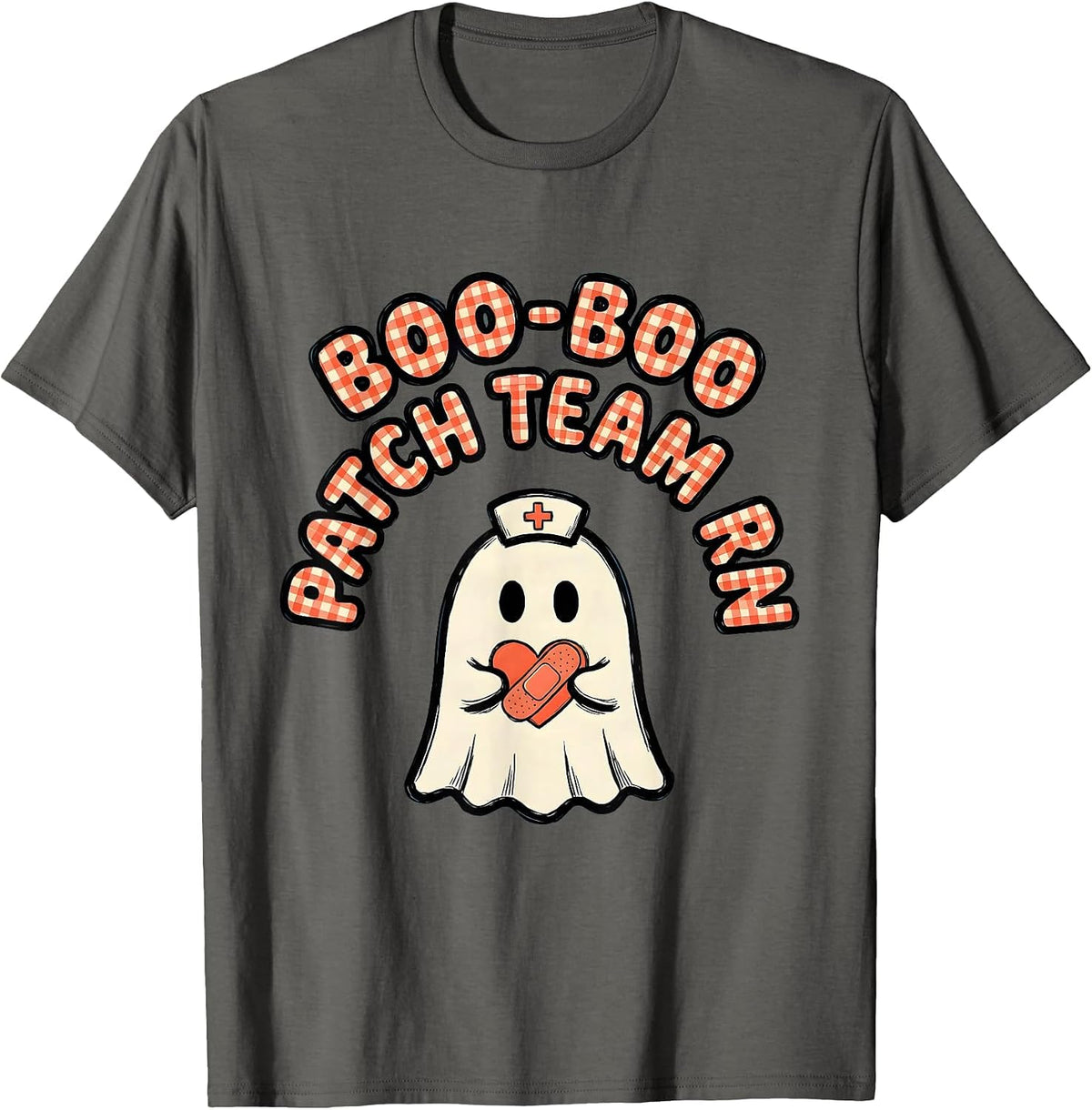 Men's Boo-Boo Patch Team RN Funny Ghost Halloween Nurse Humor T-Shirt - Asphalt Grey