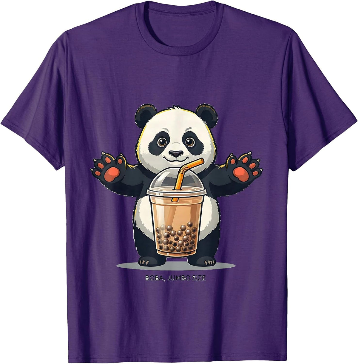 Boba, Jumbo Size Cute Kawaii Panda Bubble Tea Lover T-Shirt - Purple