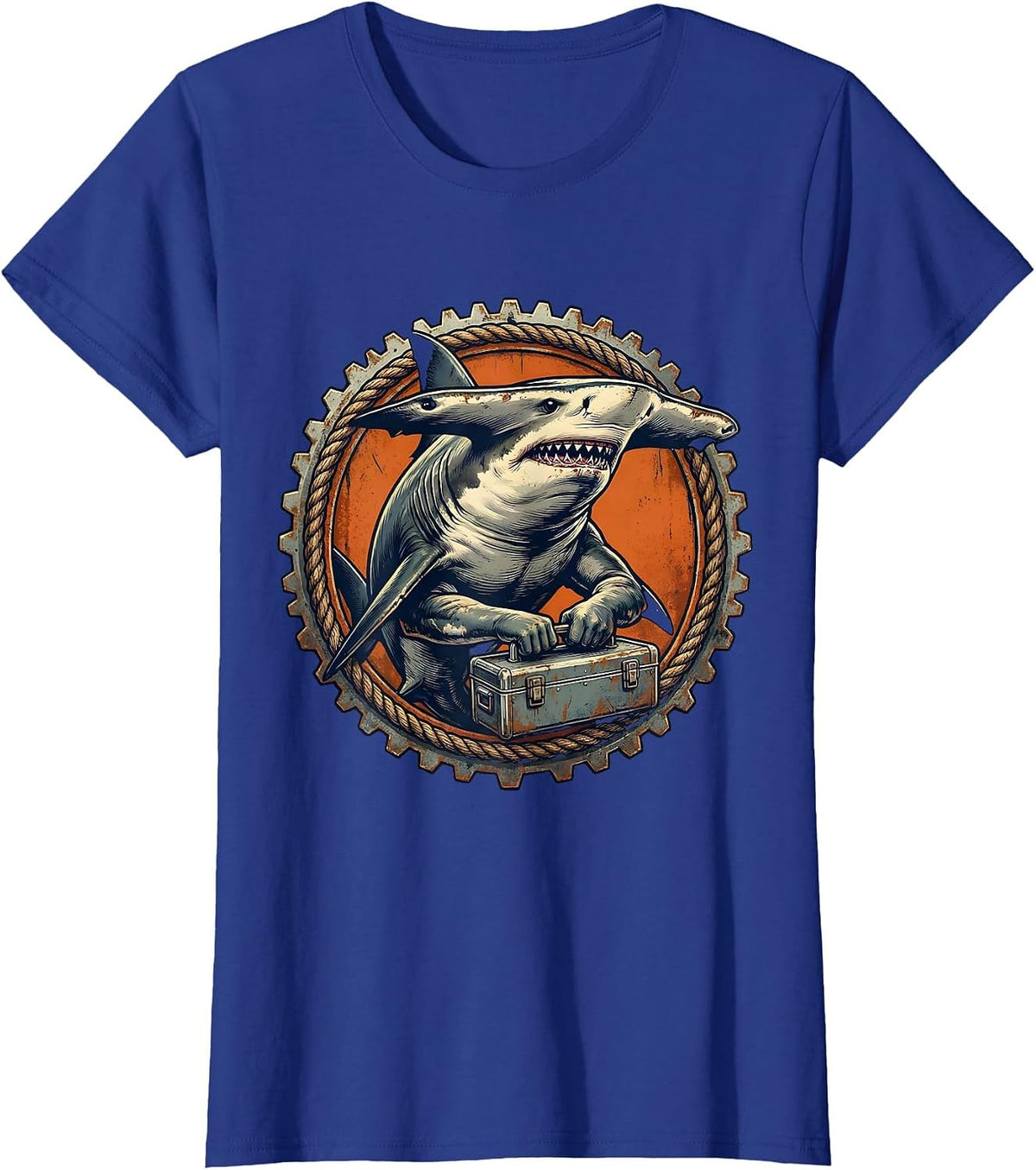 Women's Hammerhead Shark With Toolbox Novelty Graphic T-Shirt - Royal Blue