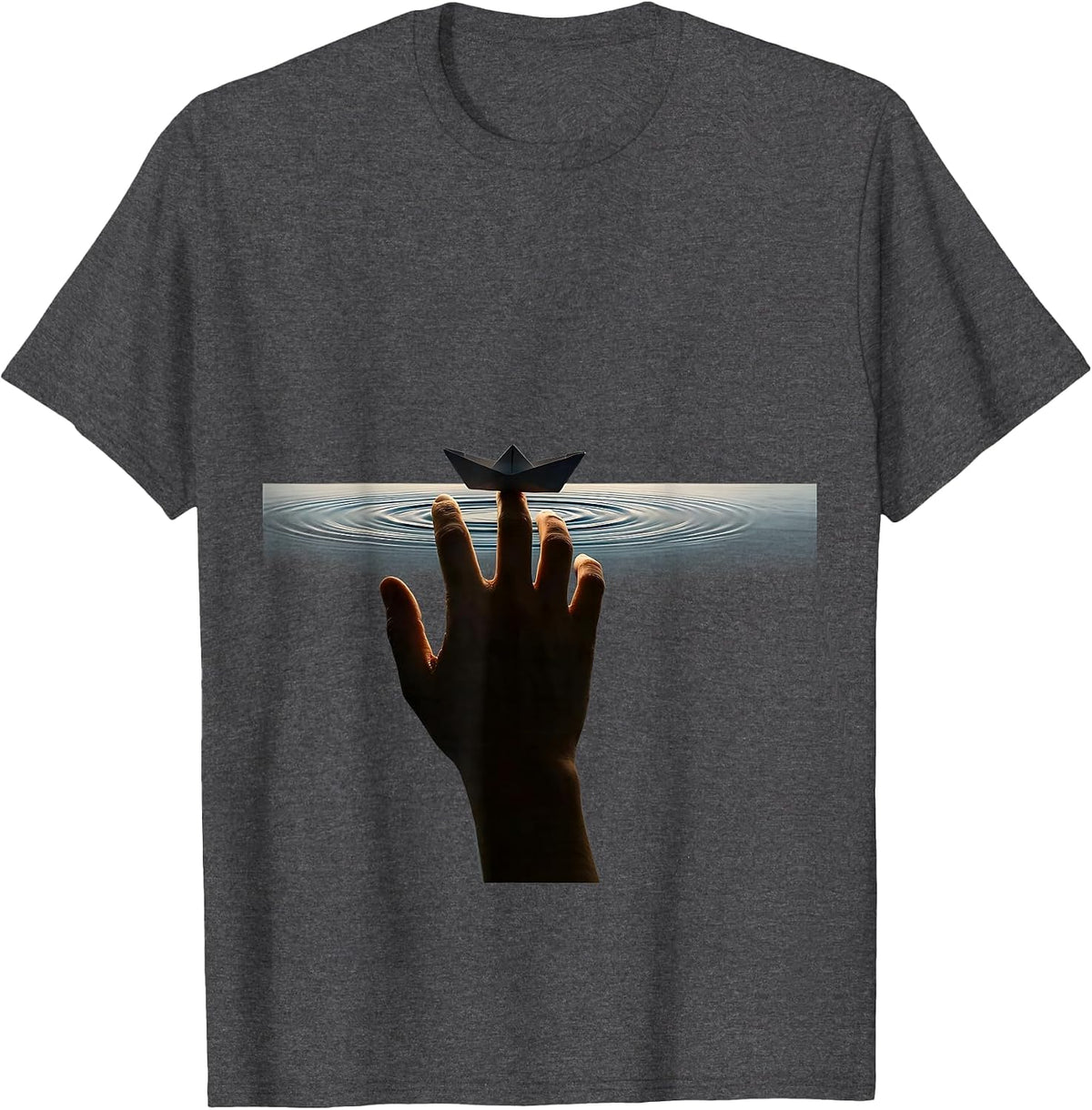Men's Suicide Awareness Hand Releasing Paper Boat Design T-Shirt - Dark Heather Grey