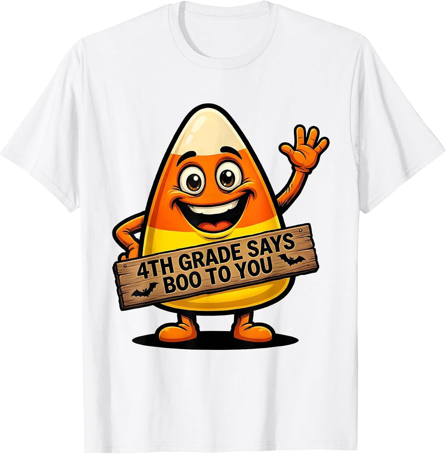 Men's 4th Grade Says Boo To You Funny Teacher Halloween Group T-Shirt - White
