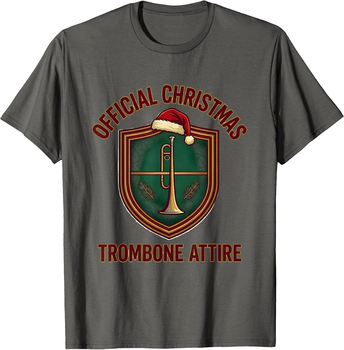 Men's Official Christmas Trombone Attire Funny Trombone Player T-Shirt - Asphalt Grey
