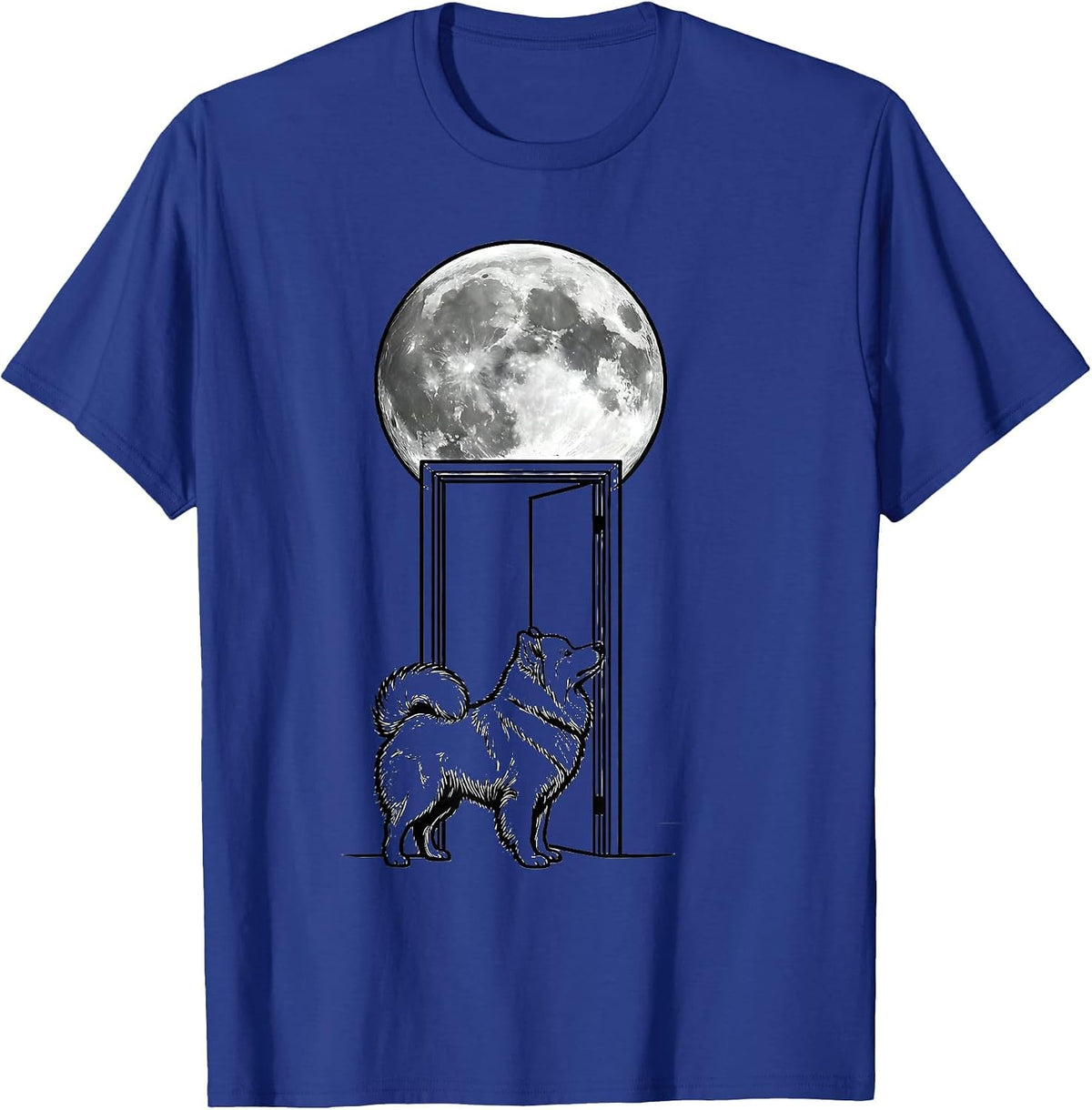 Samoyed Howling at the Moon Retro Dog Breed Portrait T-Shirt - Royal Blue