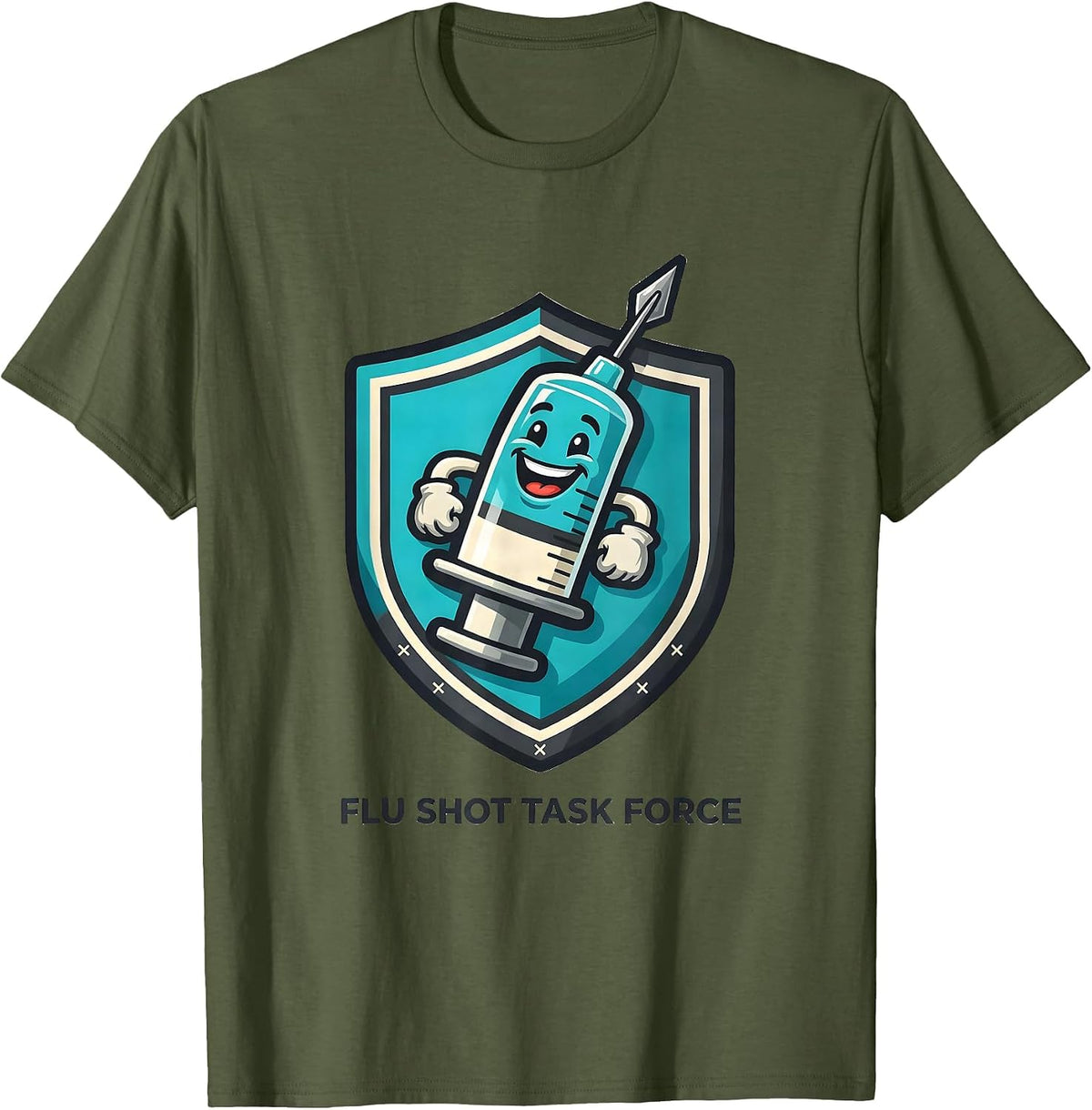 Men's Flu Shot Task Force Funny Nurse Doctor Vaccine Humor T-Shirt - Olive Green