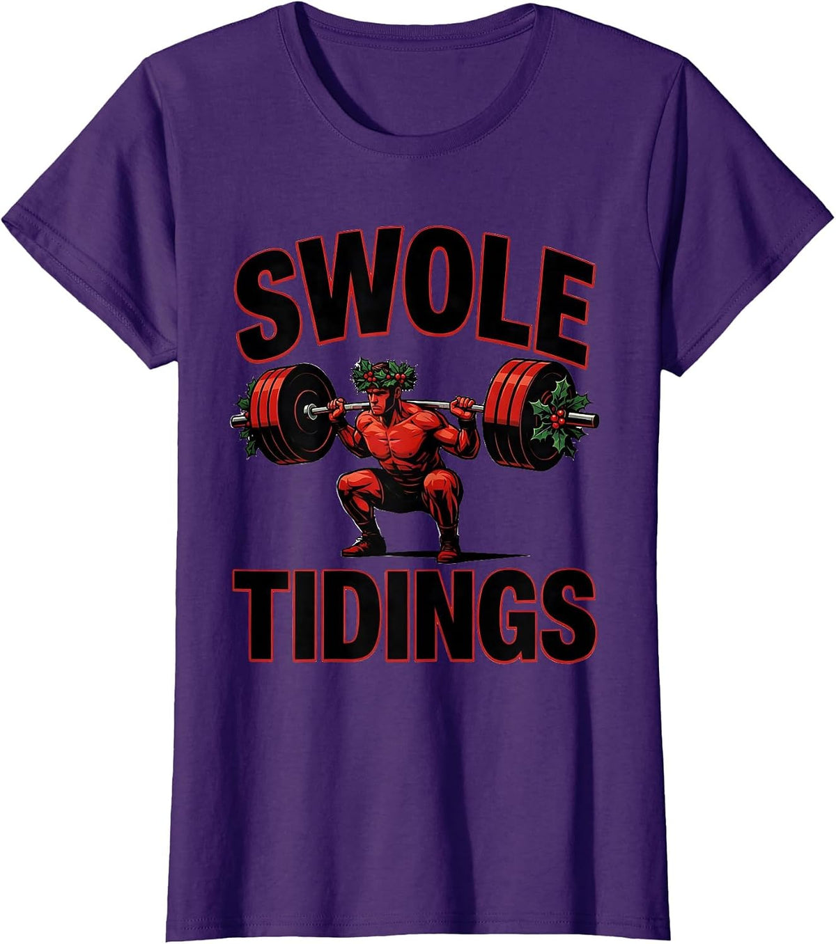 Women's Swole Tidings Funny Christmas Gym Workout Weightlifter Humor T-Shirt - Purple