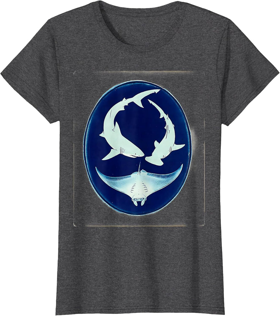 Women's Oval Specimen Plate Shark Species Marine Biology Humor T-Shirt - Dark Heather Grey