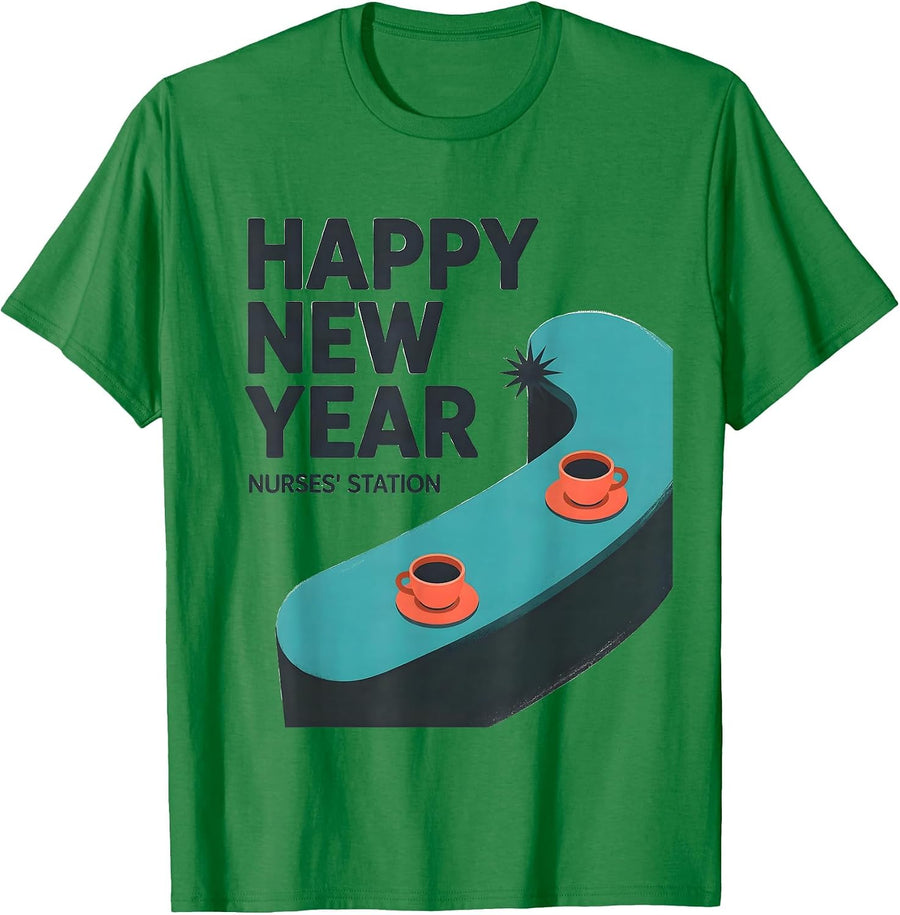 Men's Happy New Year, Nurses' Station Midcentury Modern Nurse Crew T-Shirt - Kelly Green